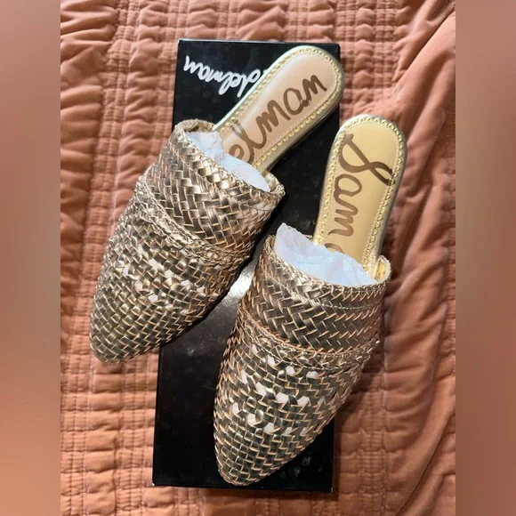 Sam Edelman Gold Woven Women's Mules - Picture 1 of 7
